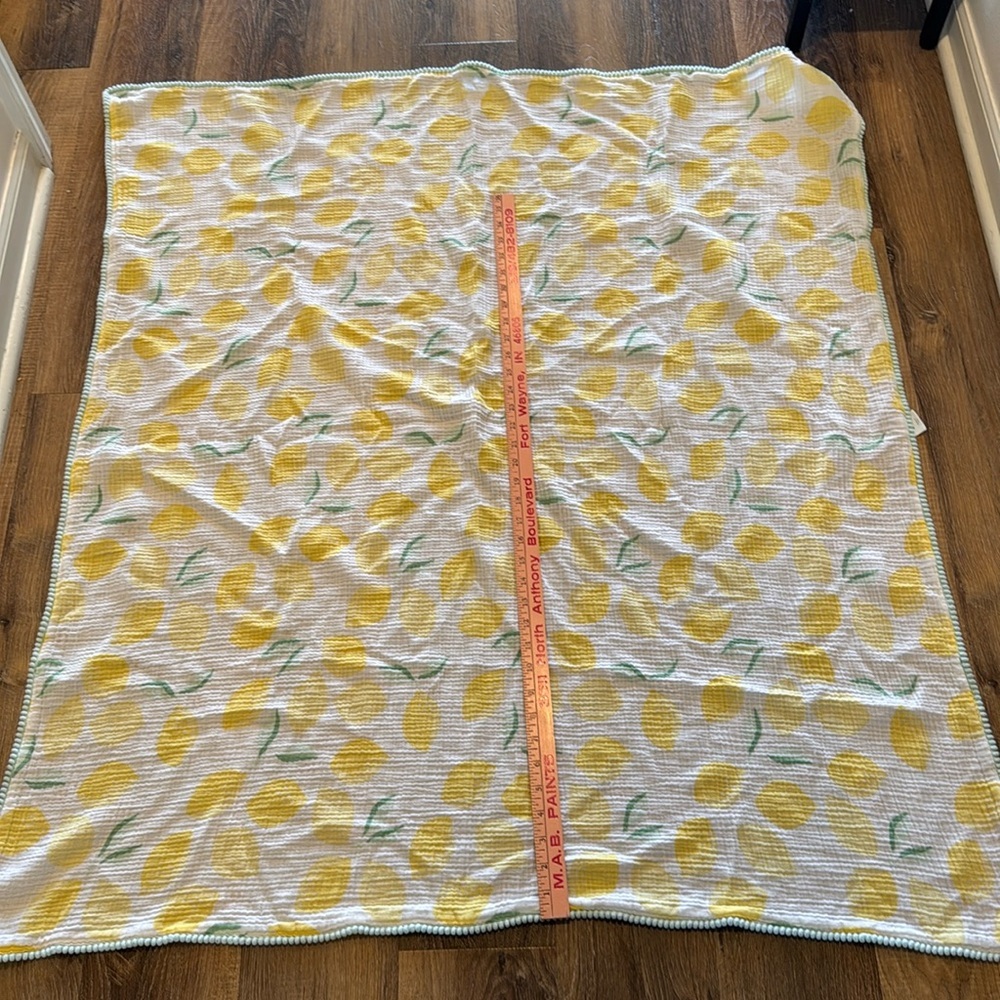 Cloud Island Cotton Swaddling Baby Blanket Lemons Leaves Pom Pom Trim